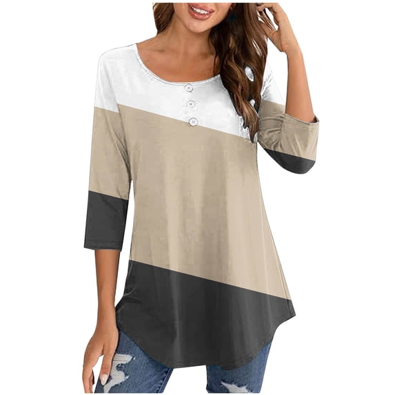 Aofany Plus Size Shirts For Women 3/4 Sleeve Henley Tops With Buttons Down Casual Loose Fit Pullover V-Neck Tunics Tops