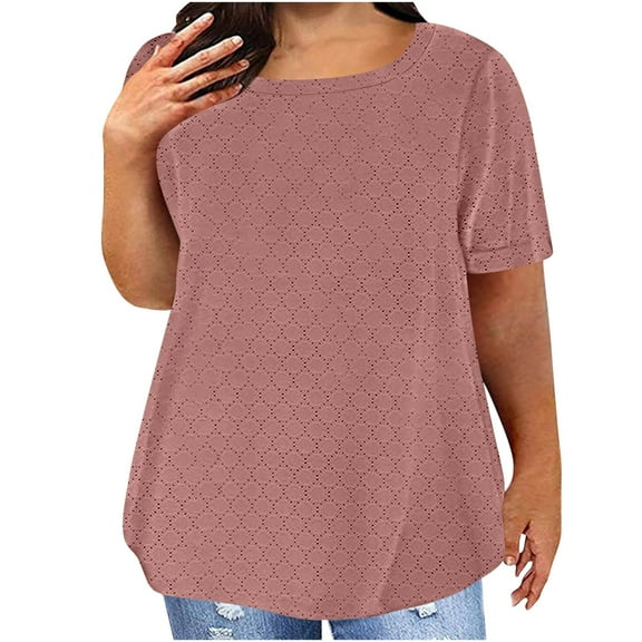 Aofany Plus Size Summer Casual Tunic Tops for Women Crew Neck Short Sleeve Oversized T Shirts Blouse 2025