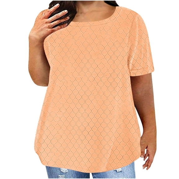 Aofany Plus Size Summer Casual Tunic Tops for Women Crew Neck Short Sleeve Oversized T Shirts Blouse 2025