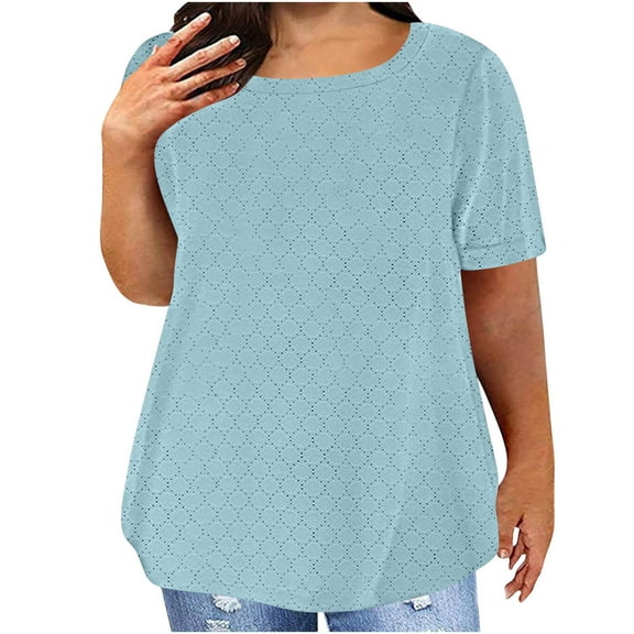 Aofany Plus Size Summer Casual Tunic Tops for Women Crew Neck Short Sleeve Oversized T Shirts Blouse 2025