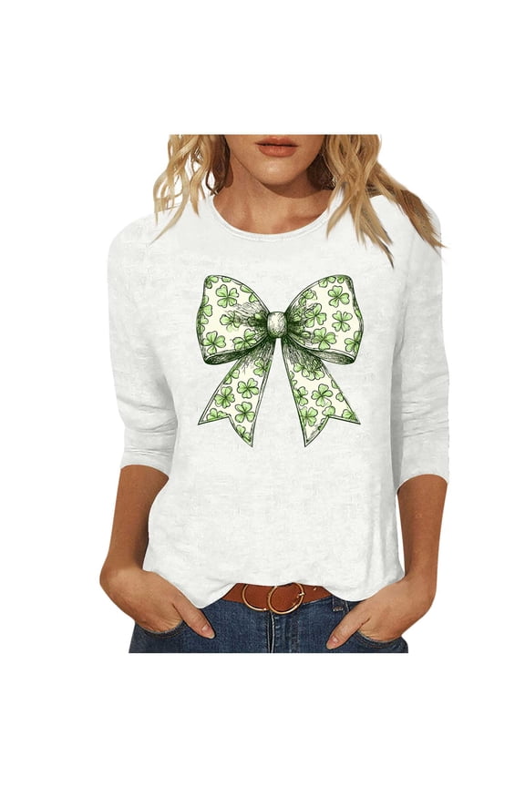 Plus Size T Shirts for Women St Patricks Day Shamrock Tee Holiday Casual Crew/V Neck 3/4 Sleeve Tops