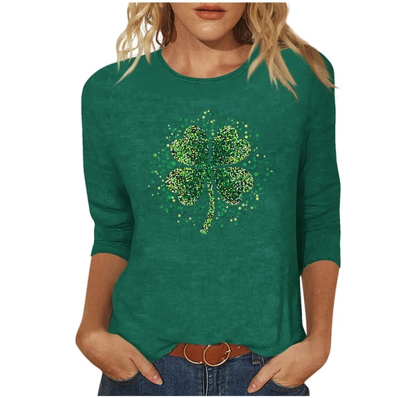 Aofany Plus Size T Shirts for Women St Patricks Day Shamrock Tee Holiday Casual Crew/V Neck 3/4 Sleeve Tops