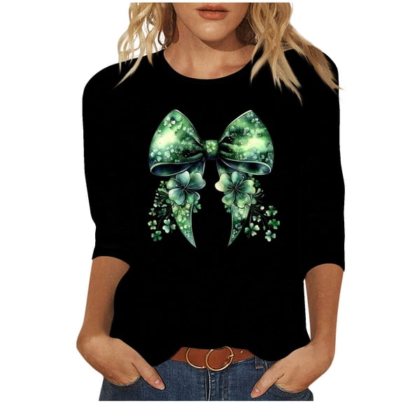 Aofany Plus Size T Shirts for Women St Patricks Day Shamrock Tee Holiday Casual Crew/V Neck 3/4 Sleeve Tops