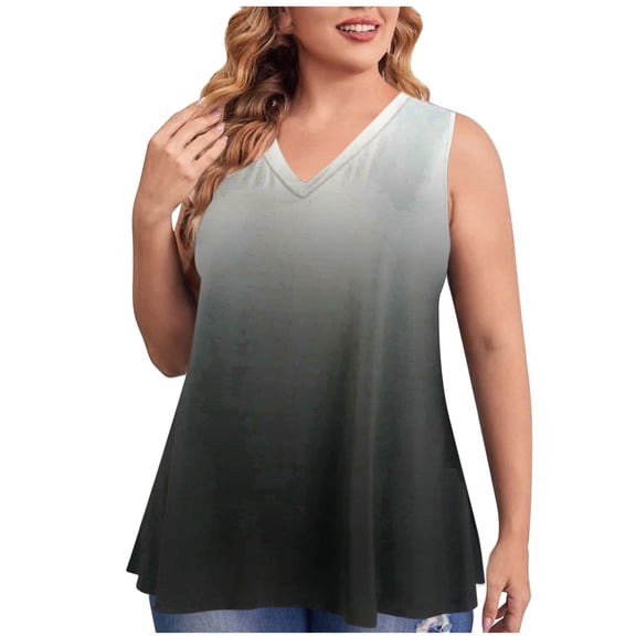 Aofany Plus Size Tank Tops for Women Flowy V Neck Women Shirts Loose Fit Summer Sleeveless Gradient Tops