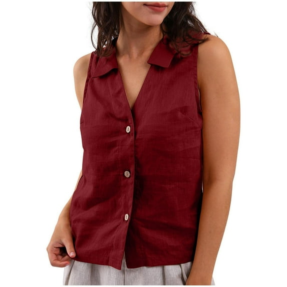 Aofany Plus Size Tank Tops for Women Summer Sleeveless Shirts V Neck Button Down Blouse