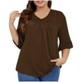 thumbnail image 1 of Aofany Plus Size Tops for Women 3/4 Ruffled Sleeve Solid Color T Shirts Casual V-neck Pleated Loose Fitting Cotton Tunics, 1 of 4