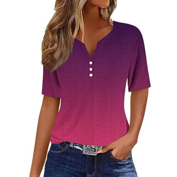 Aofany Plus Size Tops for Women Short Sleeve V Neck T Shirts Summer Casual Gradient Tunics Blouses