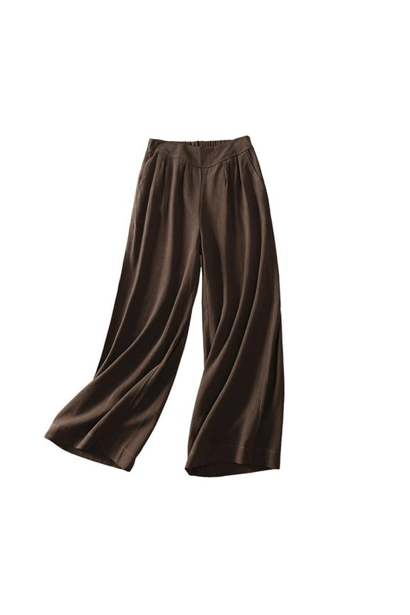 Plus Size Womens Cotton And Linen Trousers Casual Solid Color Elastic Waist Comfortable Pants Loose Fit Wide Leg Pant