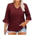 thumbnail image 1 of Aofany Plus Size Womens Tops V Neck 3/4 Sleeve Tunic Tops Casual Loose Fit T Shirts Blouse, 1 of 6
