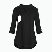 Aofany Pregnant Woman V-Neck Solid Long Sleeve Top Breast-Feeding Comfy Blouse T shirt Nursing Maternity Clothes