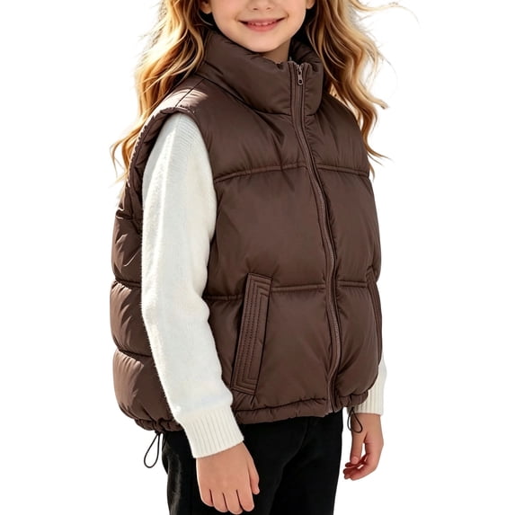 Aofany Puffer Vest for Toddler Kids Girls Zip up Stand Collar Sleeveless Thermal Warm Jacket Padded Lining Outerwear with Side Pockets 2-15 Years