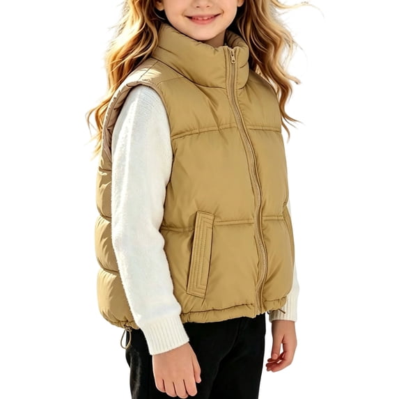 Aofany Puffer Vest for Toddler Kids Girls Zip up Stand Collar Sleeveless Thermal Warm Jacket Padded Lining Outerwear with Side Pockets 2-15 Years