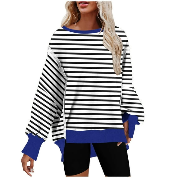Aofany Pullover Sweatshirt for Women, Long Sleeves Stripes Tunic Tops Crewneck Hoodless Tunic Tops Casual Sweatshirt
