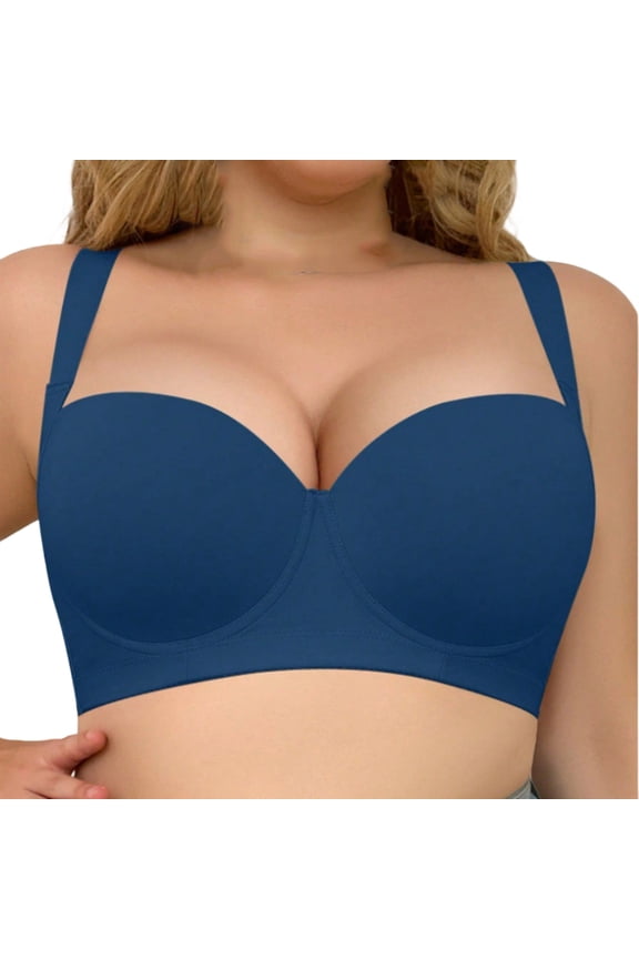 Push Up Support Bras for Women Smooth Seamless Full Coverage Wire Bras Anti-Sagging Super Gather Bra V Neck T-Shirt Everyday Bralettes,36C/D-46C/D