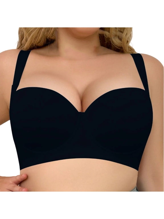 Push Up Support Bras for Women Smooth Seamless Full Coverage Wire Bras Anti-Sagging Super Gather Bra V Neck T-Shirt Everyday Bralettes,36C/D-46C/D