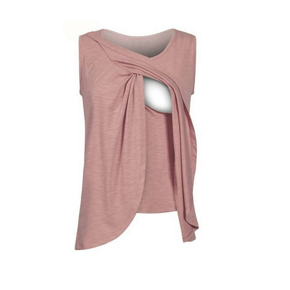 Aofany Savings Clearance Women's Maternity Nursing Top Breastfeeding Tank Top Tee Shirt Double Layer Sleeveless Pregnancy Shirt Flowy Blouse