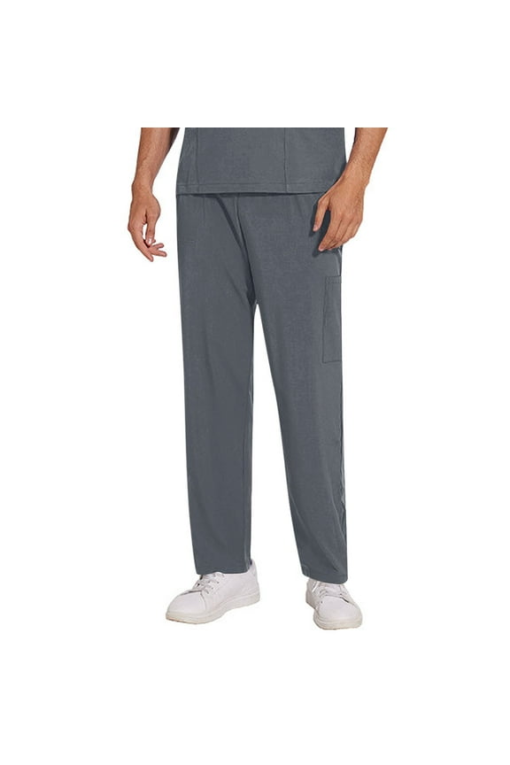 Scrub Pants for Men Solid Color Elastic Waist Nursing Jogger Scrubs for Men Casual Baggy Pants Straight Leg Work Pants with Pockets
