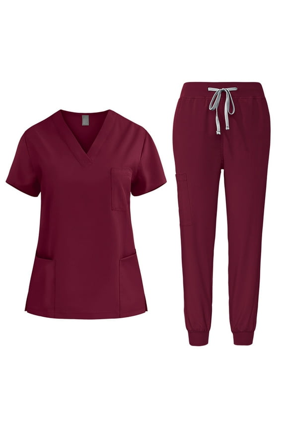 Scrub Set for Women, Modern V Neck Scrub Top & Jogger Pant with Multi Pockets Professionals Soft Stretch Athletic Nursing Uniform Workwear