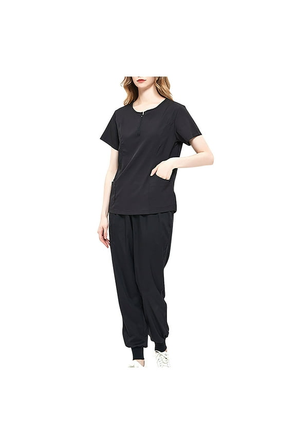 Scrub Sets for Women 2 Piece Scrub Outfits Casual Short Sleeve Scrub Tops and Long Pants Sets Nurse's Uniform Lounge Set Working Sets with Pocket
