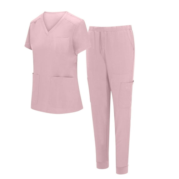 Aofany Scrub Sets for Women Womens 2 Piece Scrub Outfits Casual Short Sleeve Scrub Tops and Long Pants Sets Nurse's Uniform Lounge Set Working Sets with Pocket Clearance