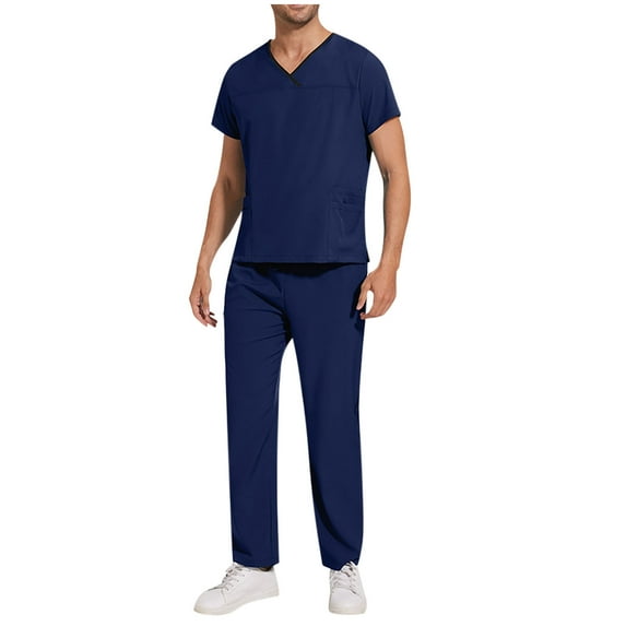 Aofany Scrubs Set Men Stretch V-Neck Scrub Top and Elastic Waistband Pants Scrubs for Men, Men's Workwear Uniform