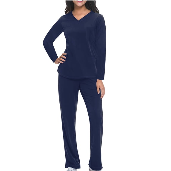 Aofany Scrubs Set For Women Long Sleeve V Neck Nursed Working T Shirts Top With Pocket And Long Pants Set Outfit Two Piece Outfits Lounge Sets For Women