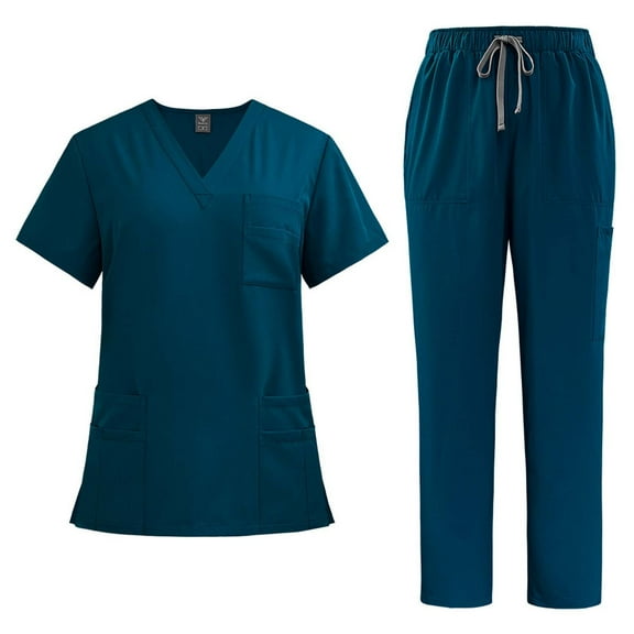 Aofany Scrubs for Women Set Plus Size Jogger Pant and V-Neck Top Soft Multi Pockets Stretch Nursing Uniform
