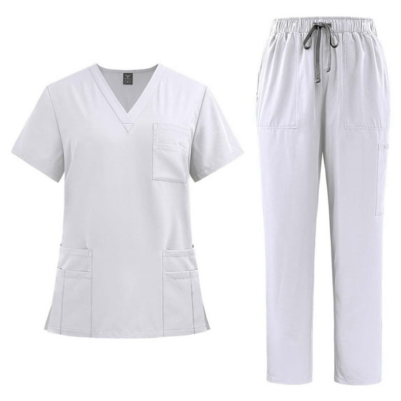 Aofany Scrubs for Women Set Plus Size Jogger Pant and V-Neck Top Soft Multi Pockets Stretch Nursing Uniform
