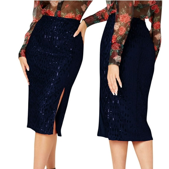 Aofany Sequin Buttock Skirts for Woman Solid Color Zipper Skirt High Waist Slit Package Hip Skirt