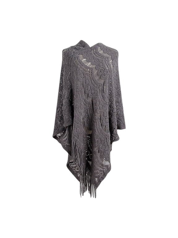 Shawls Women Solid Color Poncho With Tassels Knitted Shawl Scarf Fringed Wrap Sweater Pullover Cape Gifts For Women