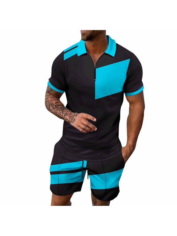 Short Sets Men 2 Piece Outfit Men's Turndown Collar Top and Shorts Set Summer Outfits Fashion Casual Short Sleeve Suit for Men 2 Piece Shorts Tracksuit