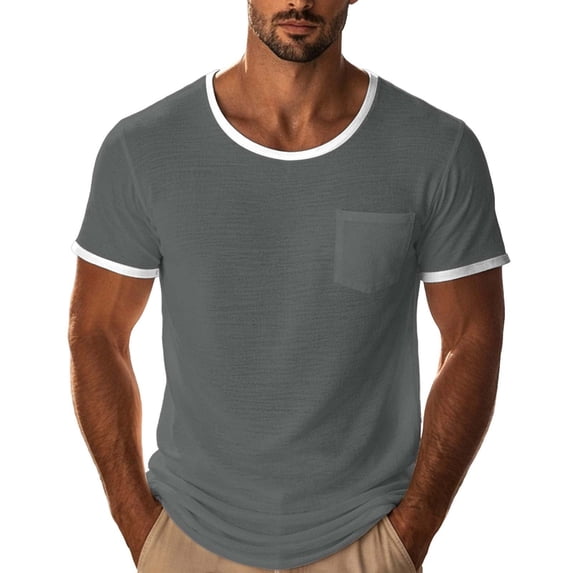 Aofany Short Sleeve Men T Shirts Crew Neck Shirts for Men Color Block Tee Shirts with Pocket