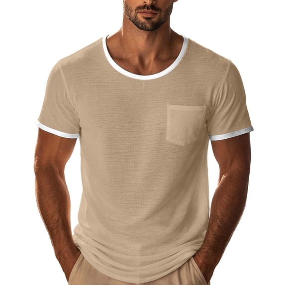 Aofany Short Sleeve Men T Shirts Crew Neck Shirts for Men Color Block Tee Shirts with Pocket