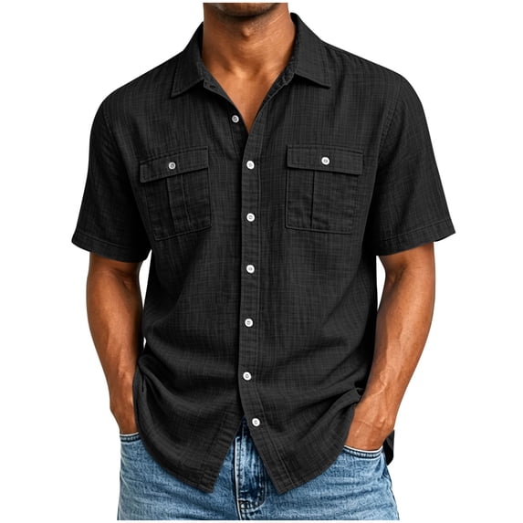 Aofany Short Sleeve Shirts for Men Plus Size Button up Loose Comfy Business Casual Work Shirts with Pocket
