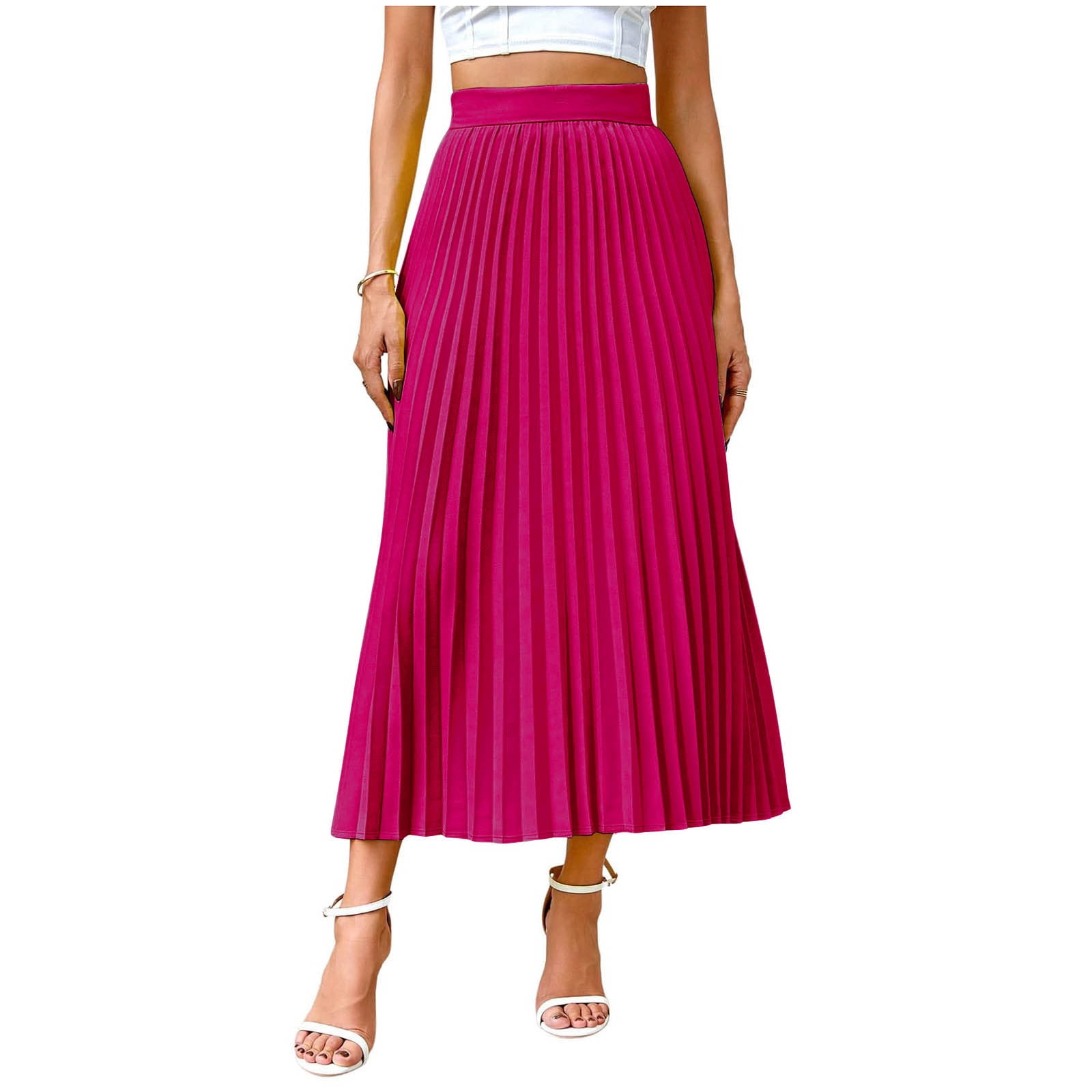Aofany Skirts for Women, Elastic High Waist Flowy Pleated Skirt