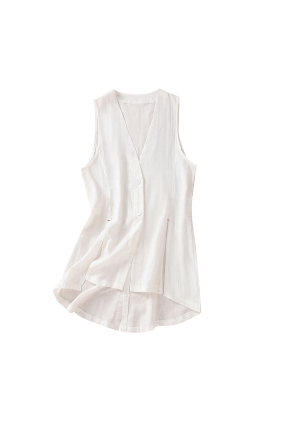 Sleeveless Cardigan Women Summer Lightweight Open Front Soft Long Duster Vest Cotton Linen Waistcoat