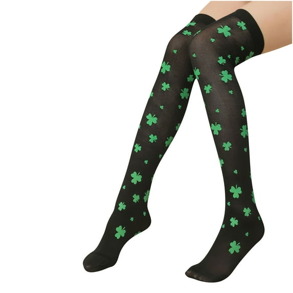 Aofany St. Patrick's Day Socks for Women Novelty Black Green Shamrock Stripe Irish Crew Dress Socks for Women Gift Middle Fashion Stockings Girls Irish St.Festive Women Socks