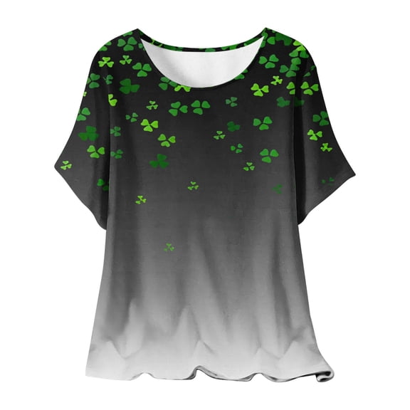 Aofany St Patricks Day Shirts for Women Crewneck Short Sleeve Shamrock Print Plus Size Blouse Tops T Shirt