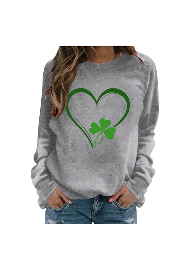 St Patricks Day Sweatshirt Women Long Sleeve Crewneck Shamrock St. Patricks Shirts Tee Tops Cute Holiday Pullovers