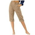 thumbnail image 1 of Aofany Summer Capri Pants for Women Cotton Linen Button Cropped Pants Ankle Soild Color Trousers with Pockets, 1 of 3