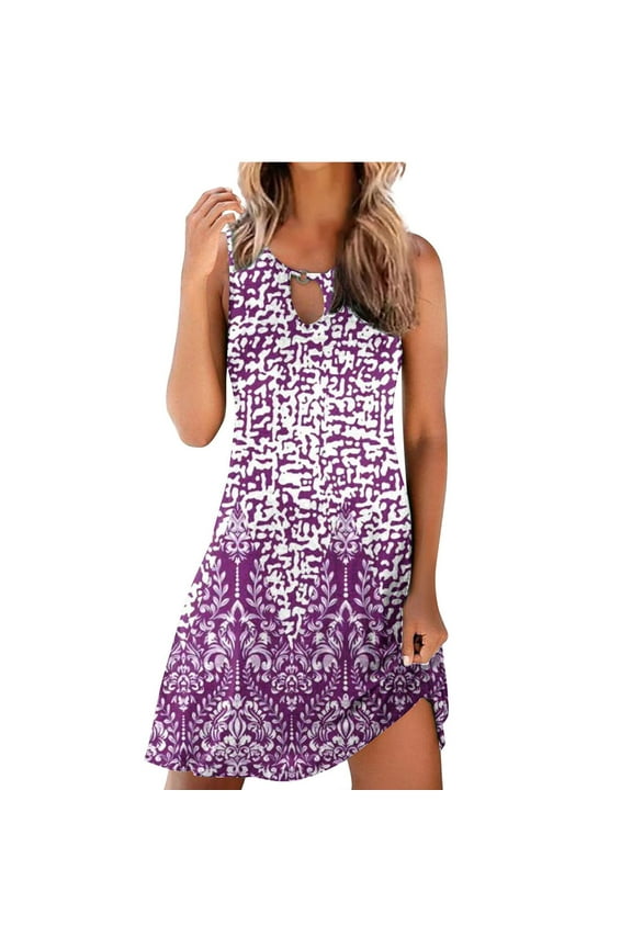 Summer Casual Tshirt Sleeveless Dresses for Women Swing Sun Dress Beach Swimsuit Cover Ups