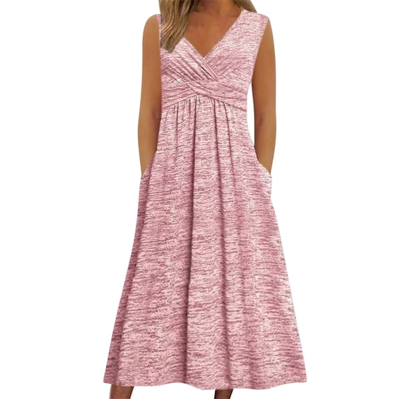 Aofany Summer Dresses for Women Casual Sleeveless Pleated Tank Dress Flowy Solid Color Dress with Pockets Plud Size Midi Sundress