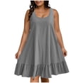 thumbnail image 1 of Aofany Summer Dresses for Women Long Sleeve/Sleeveless Crewneck Dress Casual Ruffle Hem Plus Size Loose Mini Dresses, 1 of 7