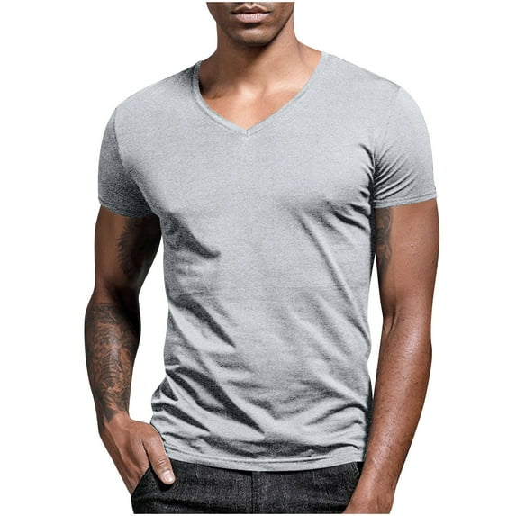 Aofany Summer Men's T-Shirts Solid Color V-Neck Short Sleeve Tops for Men Casual Big And Tall Mens Tees