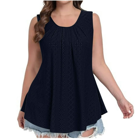 Aofany Summer Plus Size Tank Tops for Women Boho Loose Fit Tunic Blouses Crew Neck Flowy Sleeveless Vest Tops