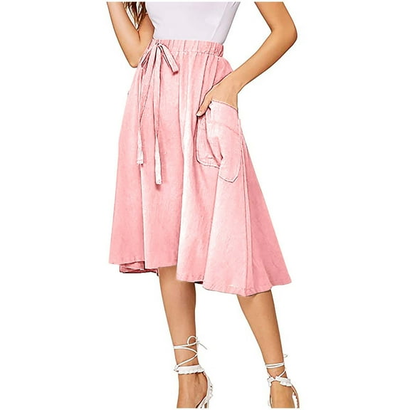 Aofany Summer Skirts for Women High Waist Irregular Hem Skirt Midi Skirt Casual Flowy Swing A Line Skirts with Pockets