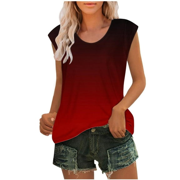 Aofany Summer Tank Tops for Women 2024 Crewneck Sleeveless Shirts Casual Plus Size Gradient Tunic Blouses