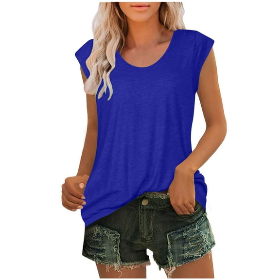 Aofany Summer Tank Tops for Women 2024 Crewneck Sleeveless Shirts Casual Solid Color Tunic Blouses