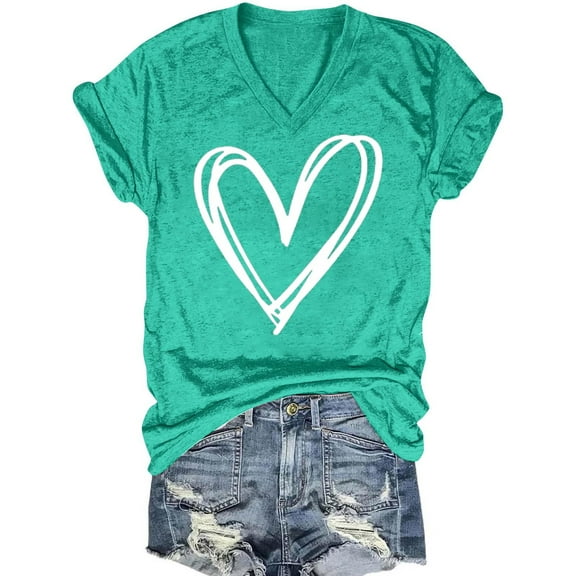 Aofany Summer Tops for Womens Fashion Women Valentine's Day Print Short Sleeve T-shirt Graphic Tops