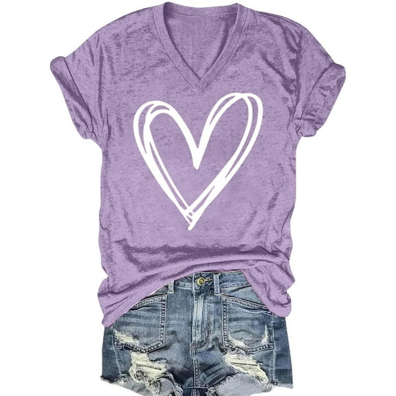 Aofany Summer Tops for Womens Fashion Women Valentine's Day Print Short Sleeve T-shirt Graphic Tops